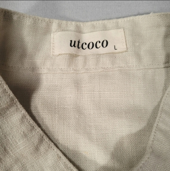 Utcoco Mens Size Large Shirt Long Sleeve Button Up Beige Ivory - Picture 3 of 7